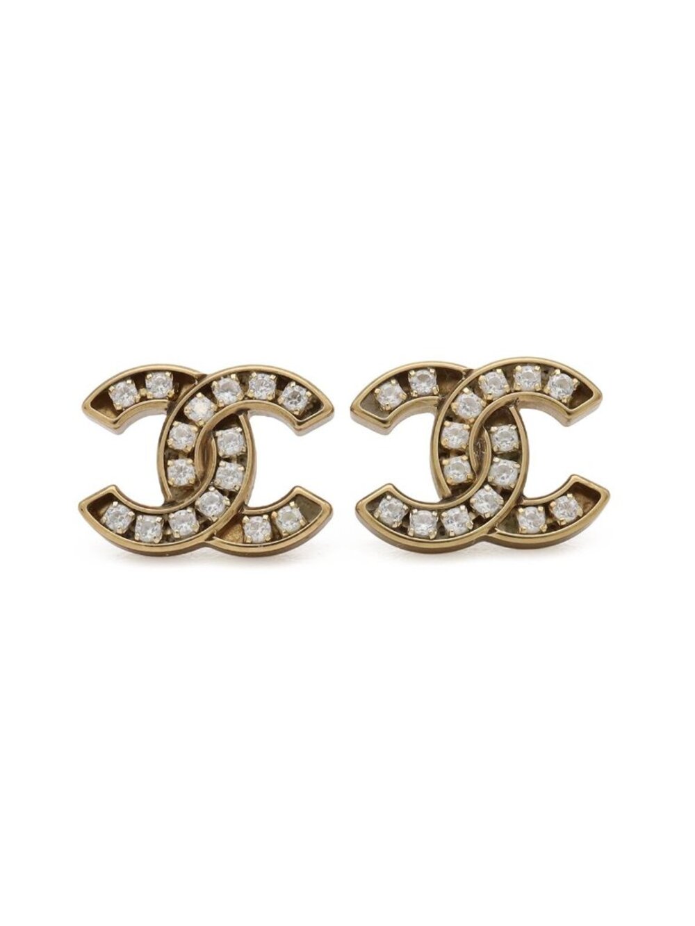Chanel Cruise Collection CC Logo Earrings Rhinestone Gold